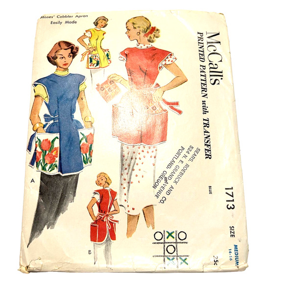 McCalls Vintage1950's Pattern #1713 Cobbler Apron Size M 14-16 - Picture 1 of 6